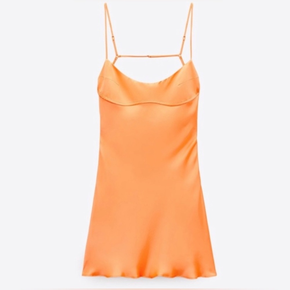 Zara Satin Effect Cut Out Mini Dress In Orange Size Small